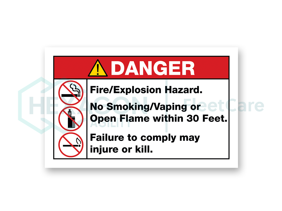 DANGER, FIRE, NO SMOKE/VAPE